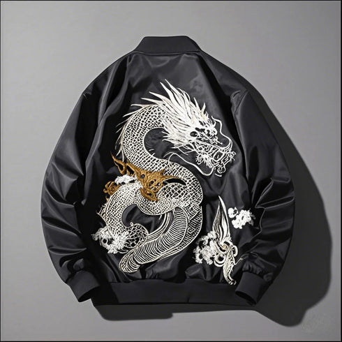 Dragon Embroidered Bomber Jacket – Cotton Pilot Sukajan Coat 2025